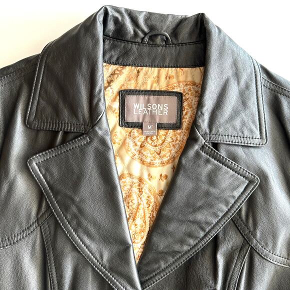 Wilsons Leather VTG Y2K Structured Quilted Lining Button Blazer‎ Black Jacket M - Picture 7 of 11